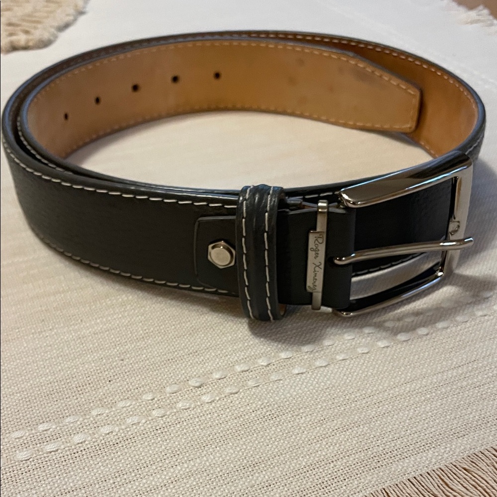 Roger Ximenez Classic Gray Leather Men's Belt with Contrast Stitching